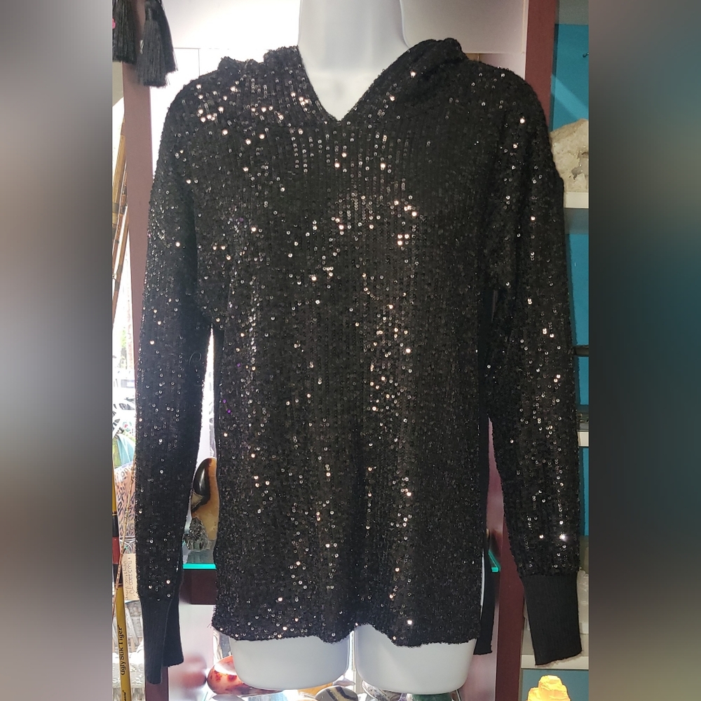 INC International Concepts Black Sequin Top